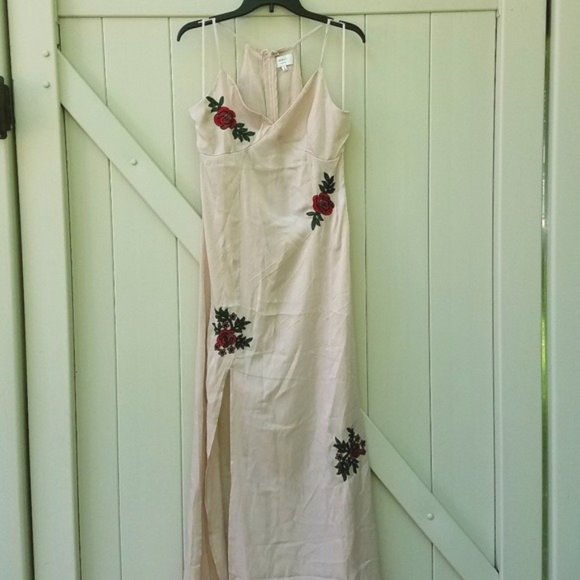 Blush Pink Rose Embroidery Maxi Dress - Picture 3 of 7